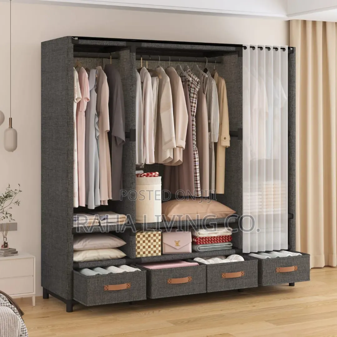 Elegant Heavy Duty Metallic Wardrobe | Black Cream White