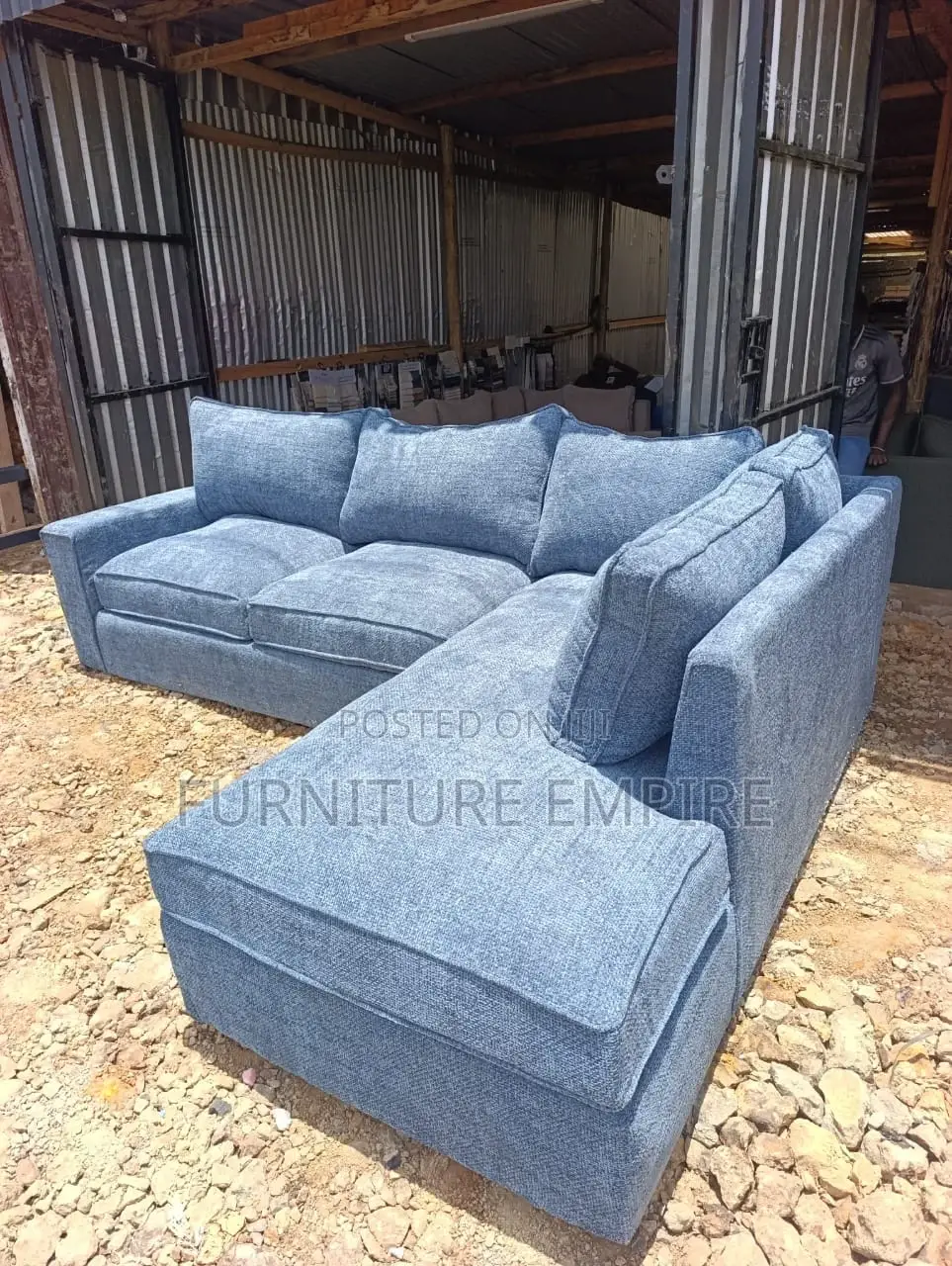 6 Seater Light Blue Bubble L Sofa With Cushions