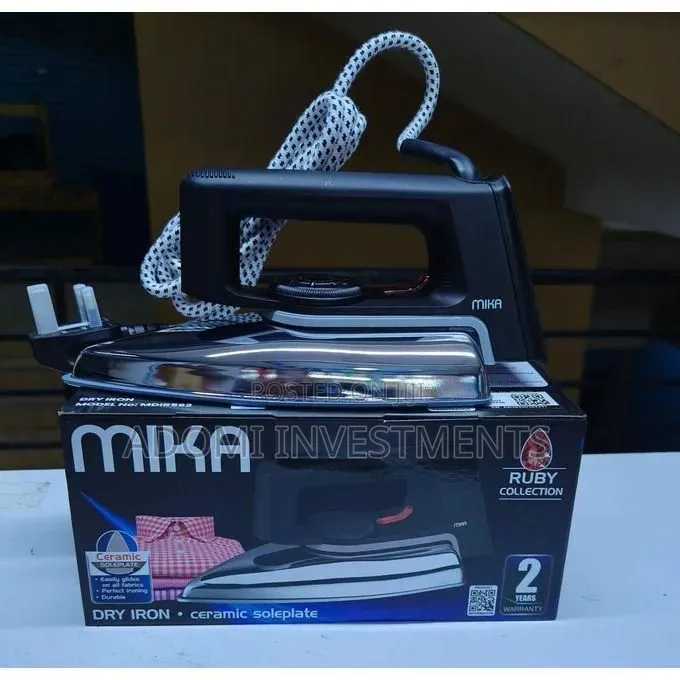 Mika Iron Box/Dry Iron, Ceramic Soleplate, Black Grey