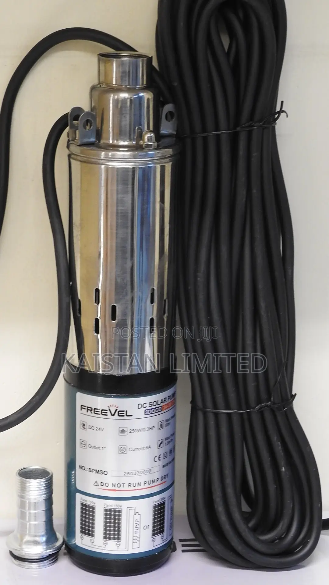 Freevel Dc Solar Borehole Pump 250w 0.3hp Submersible Water Pump 50m