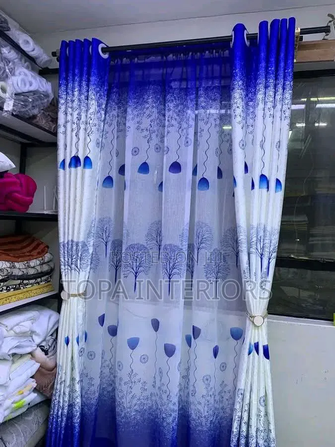 Interior Decor Flowered Blue Curtains for Window Decorations