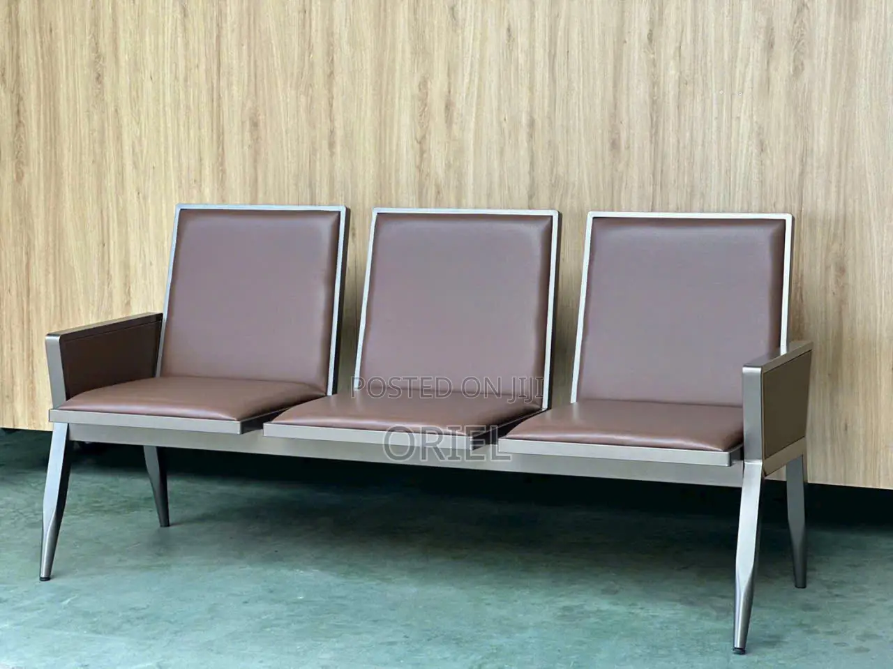Office Bench : 3-Seater Brown Office Waiting Bench