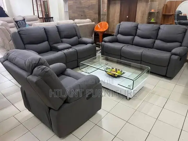 Grey Six-Seater Recliner Sofa