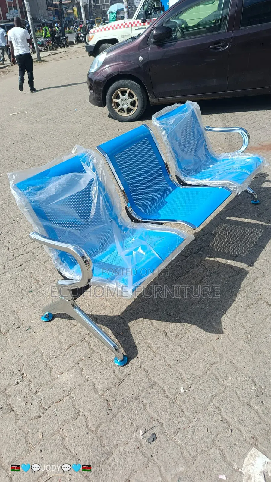 3 Seater Office Bench Link Chair Blue in Color