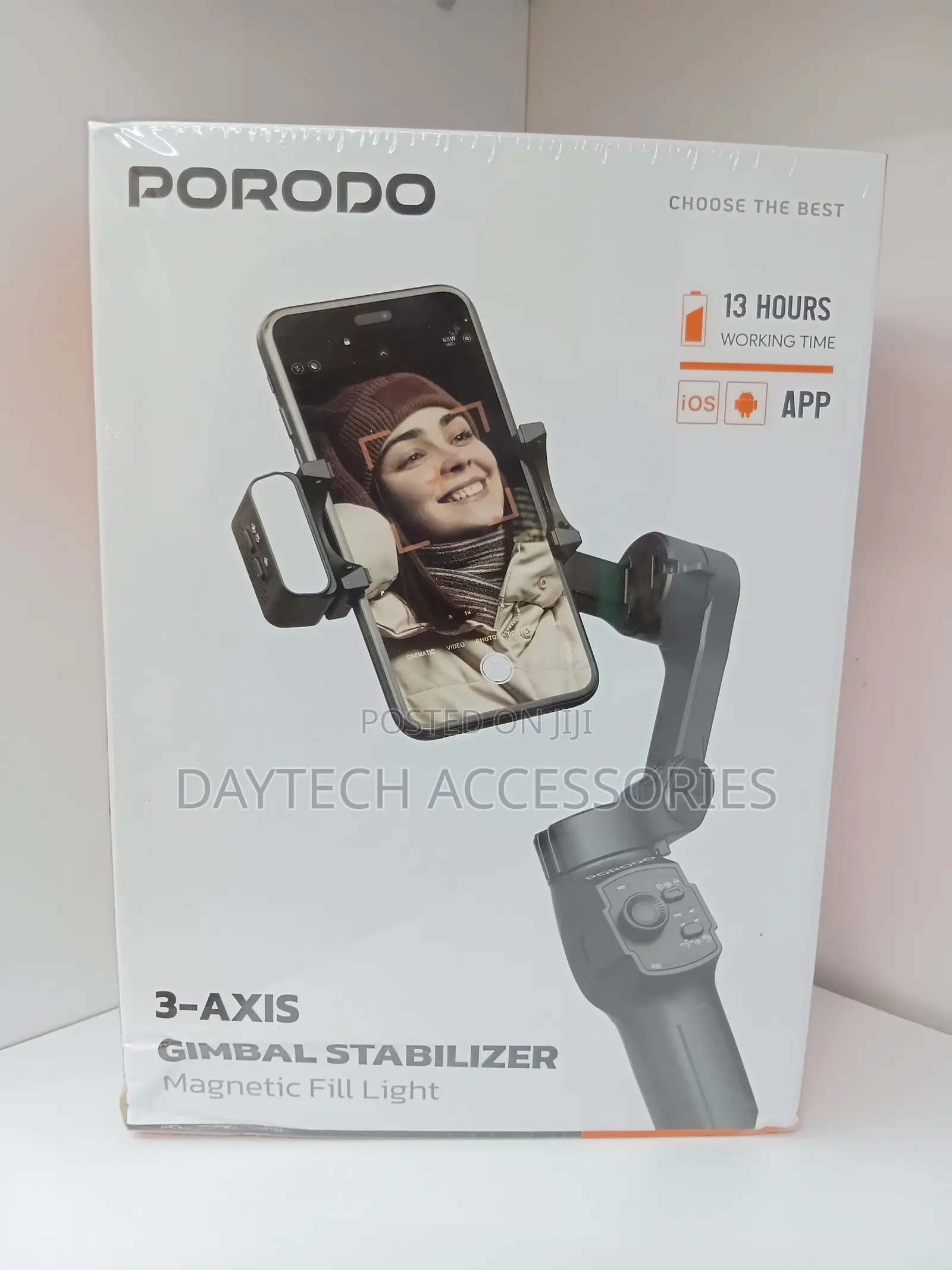Porodo 3-Axis Gimbal Stabilizer With Magnetic Light 13-Hour Battery