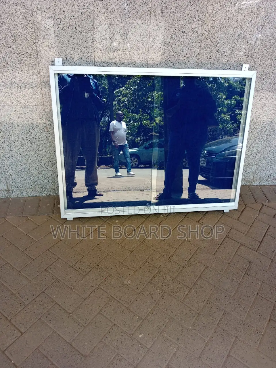 Lockable Glass Noticeboard 1.2m X 1.2m Blue Fabric for Private Offices