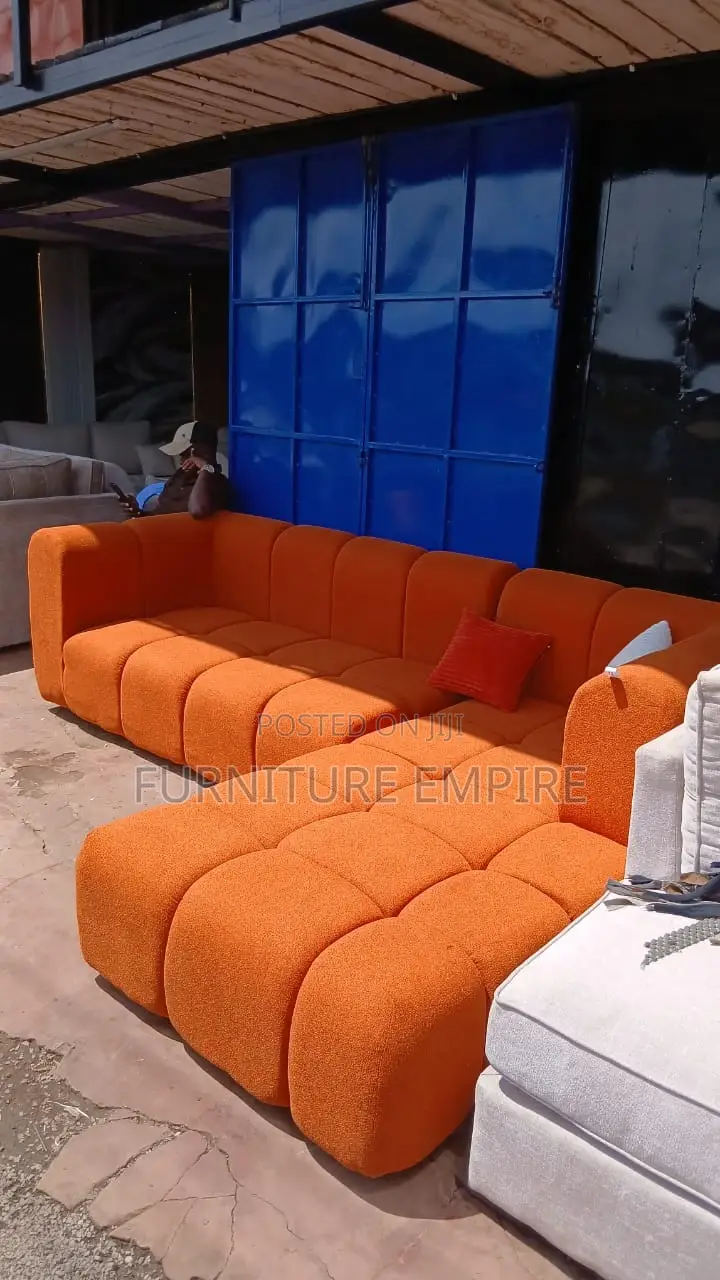 6 Seater Orange Bubble L Sofa With Permanent Back