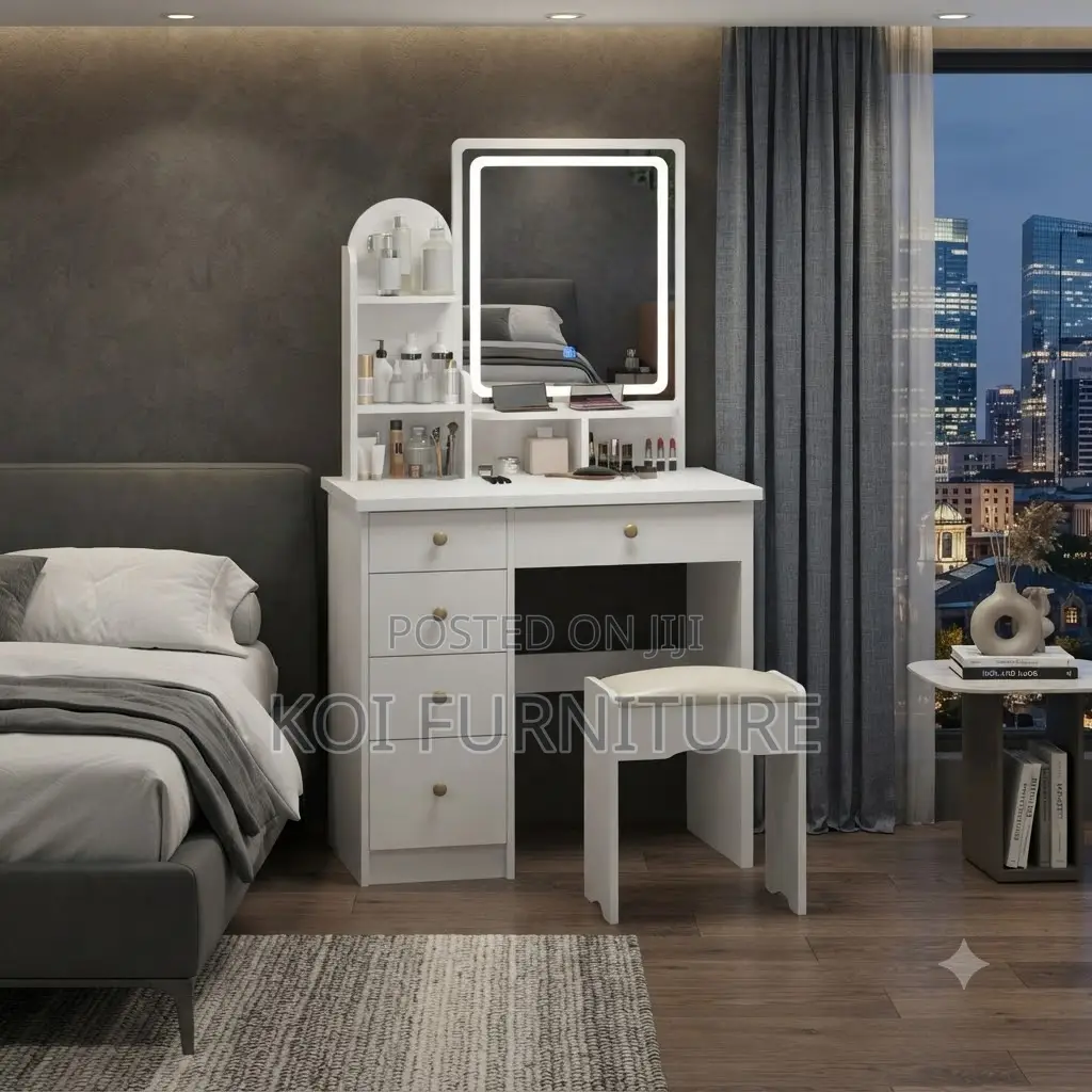 Dressers; Modern Dressing Vanity Set (White and Brown)