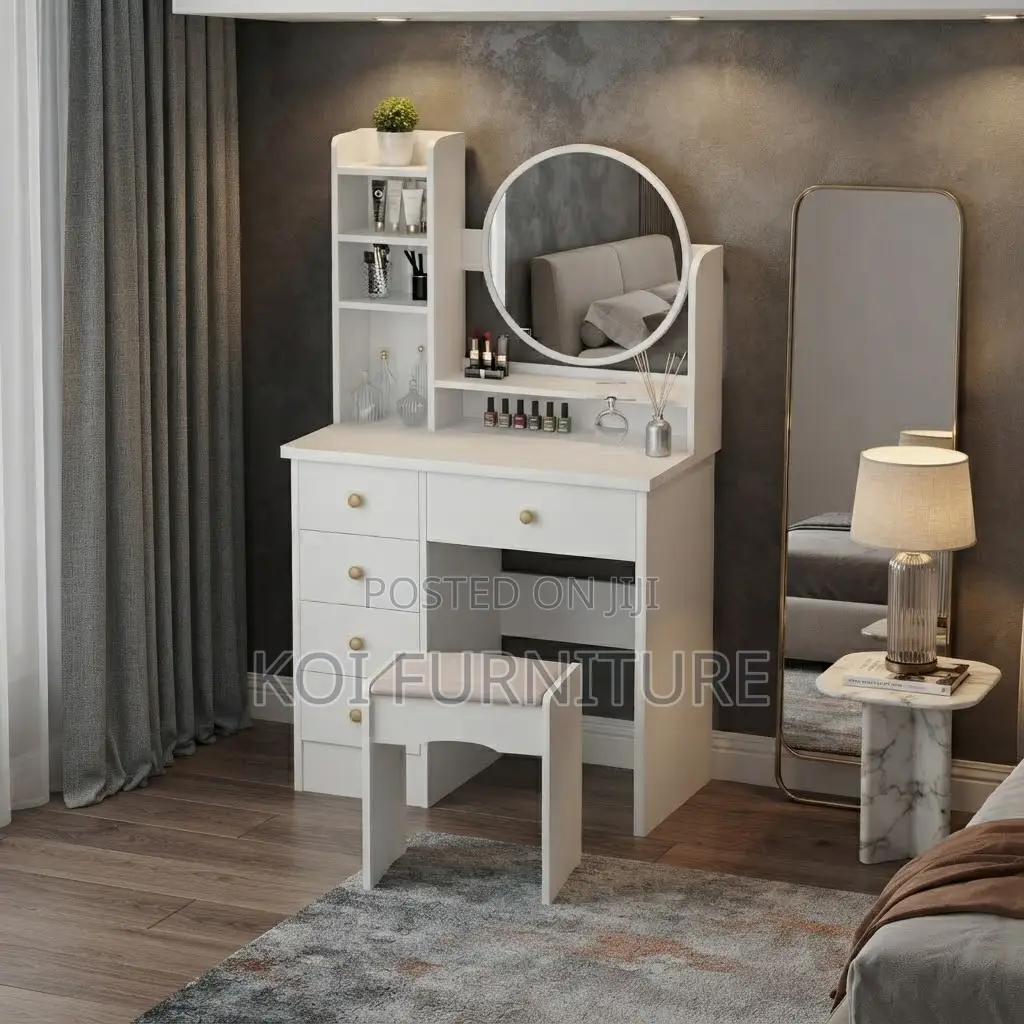 Dressers; Modern Dressing Vanity Set (White and Brown)