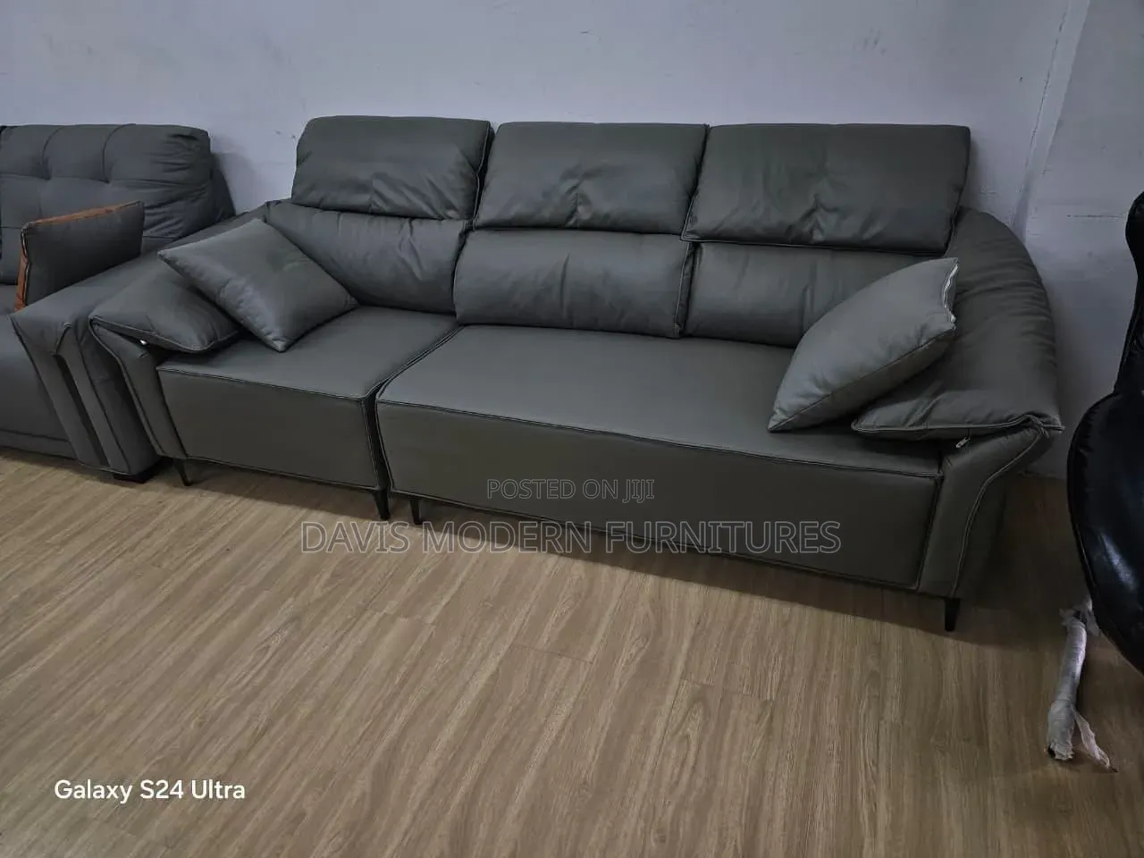 Grey Leatherette Sofa