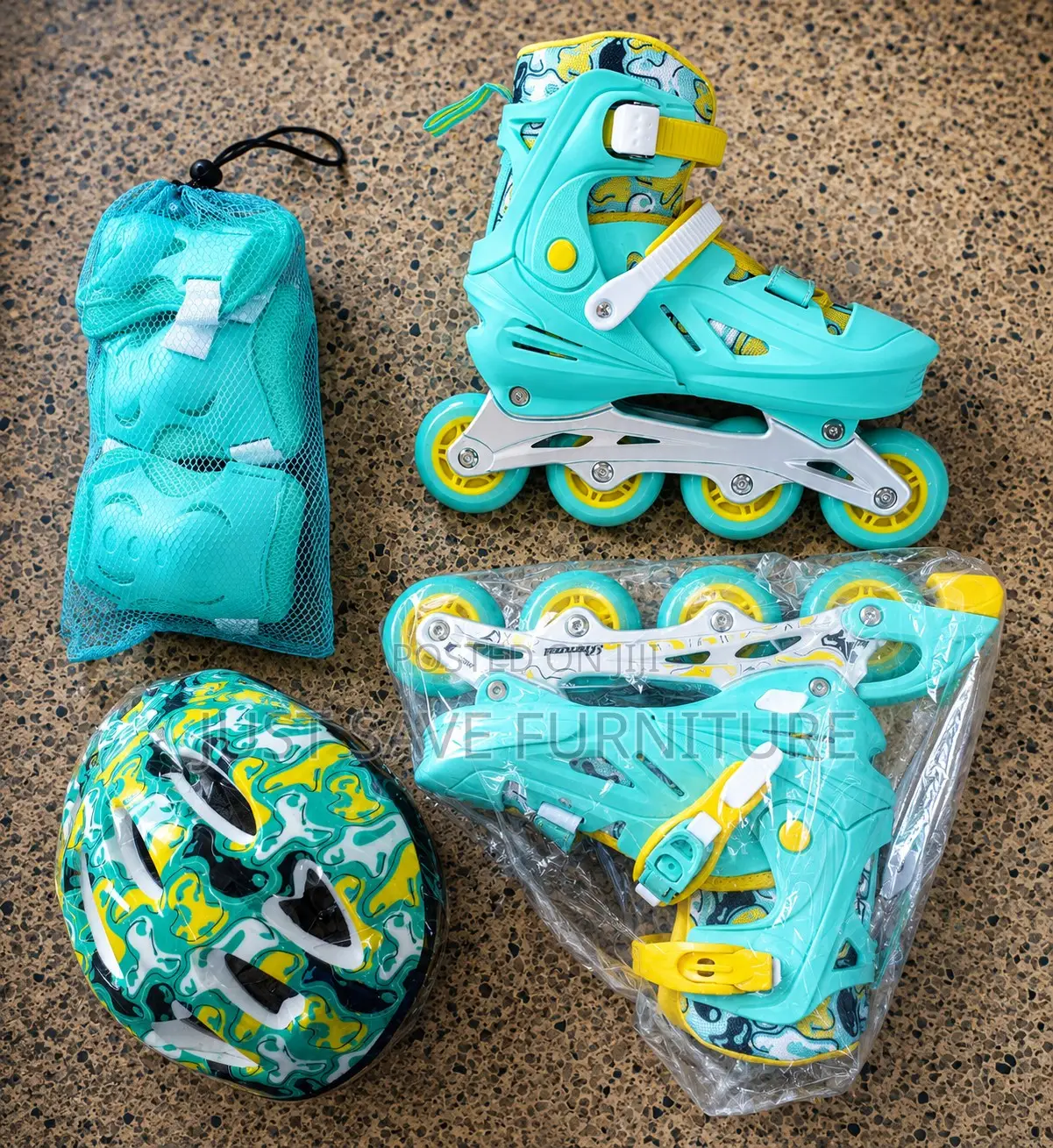 Adjustable Inline Skates Size 38–42 With Helmet Protective Gea