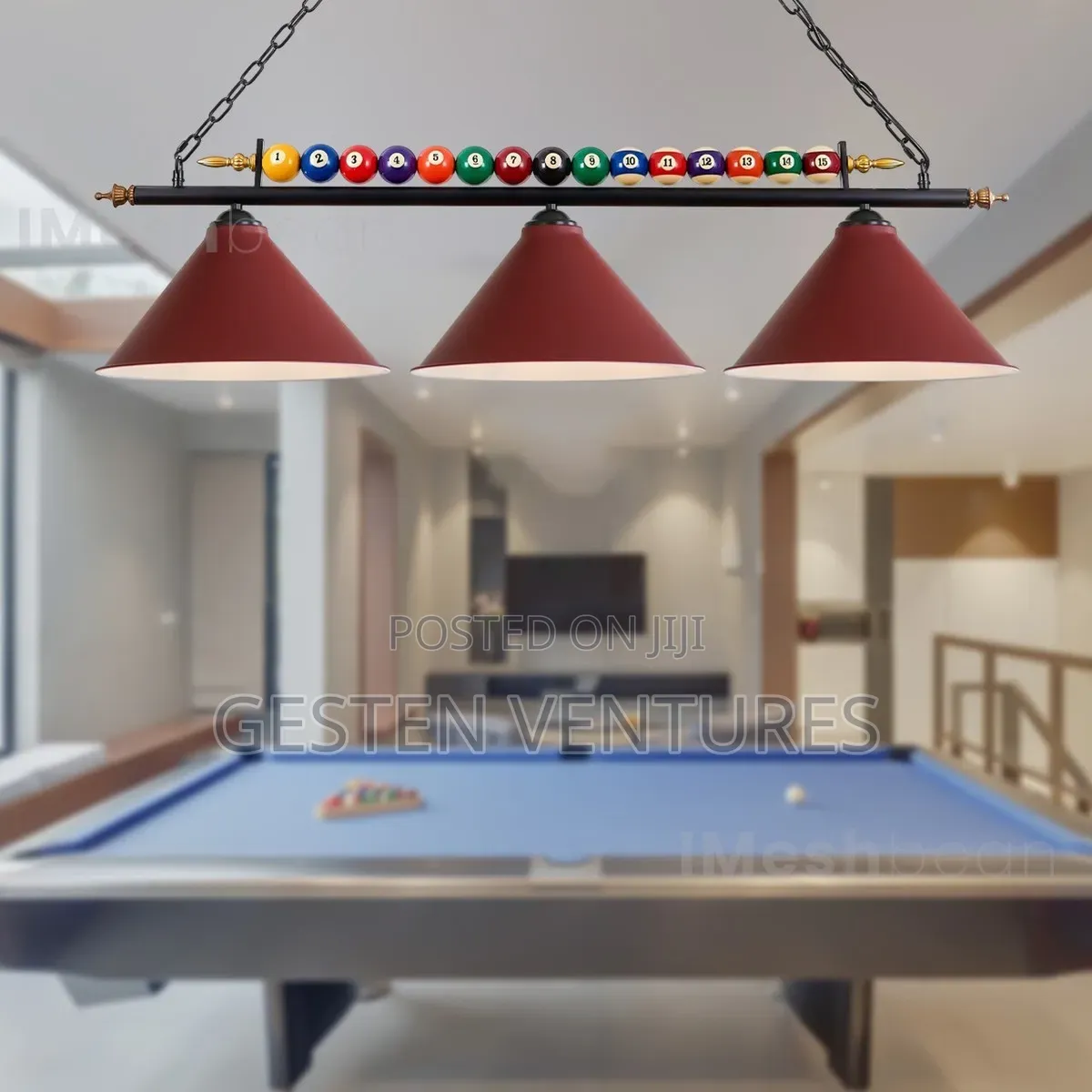 Quality Red Hanging 3-Shade Pool Table Light