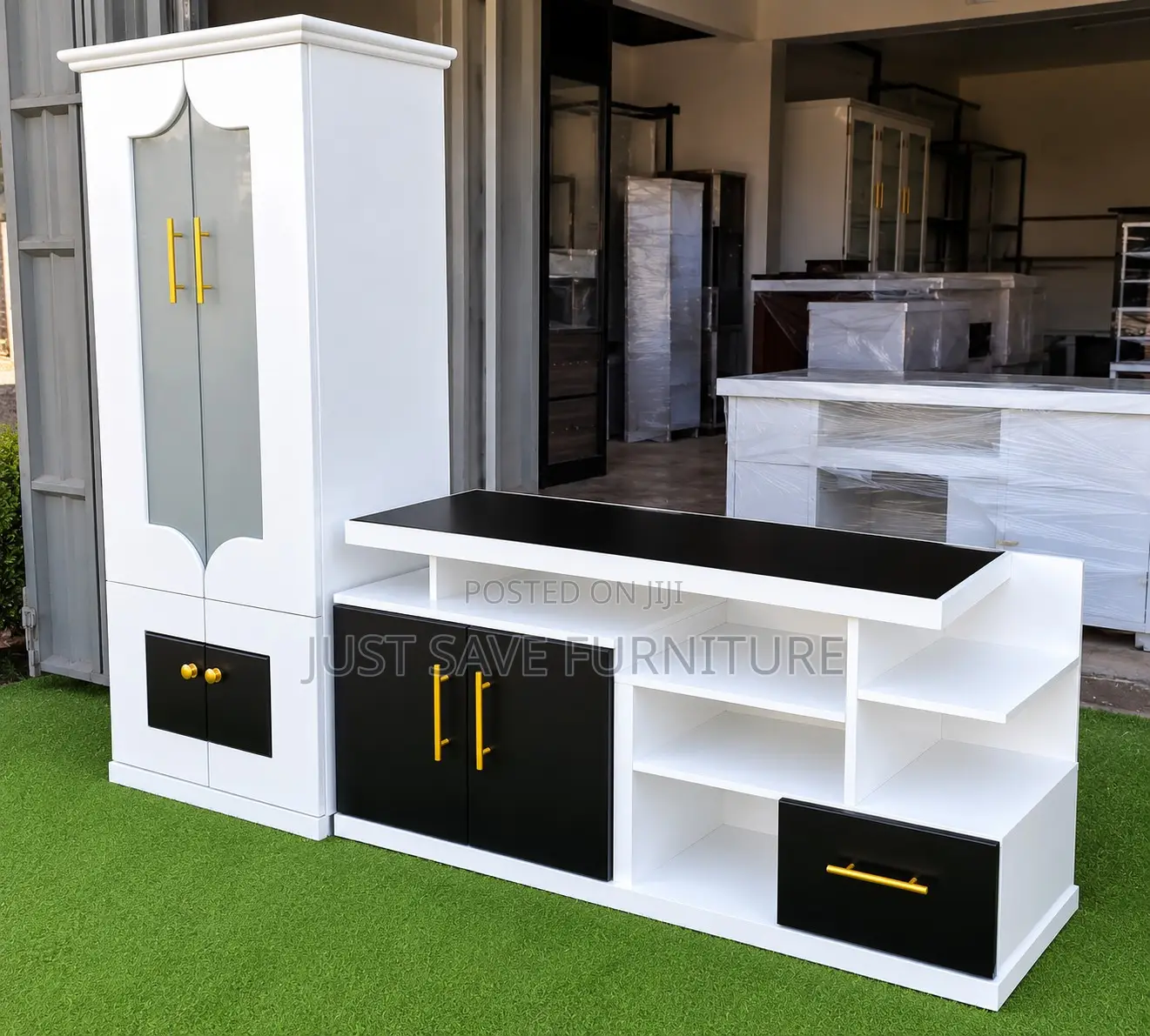 Modern 2-Door Wardrobe With Tv Stand Combo