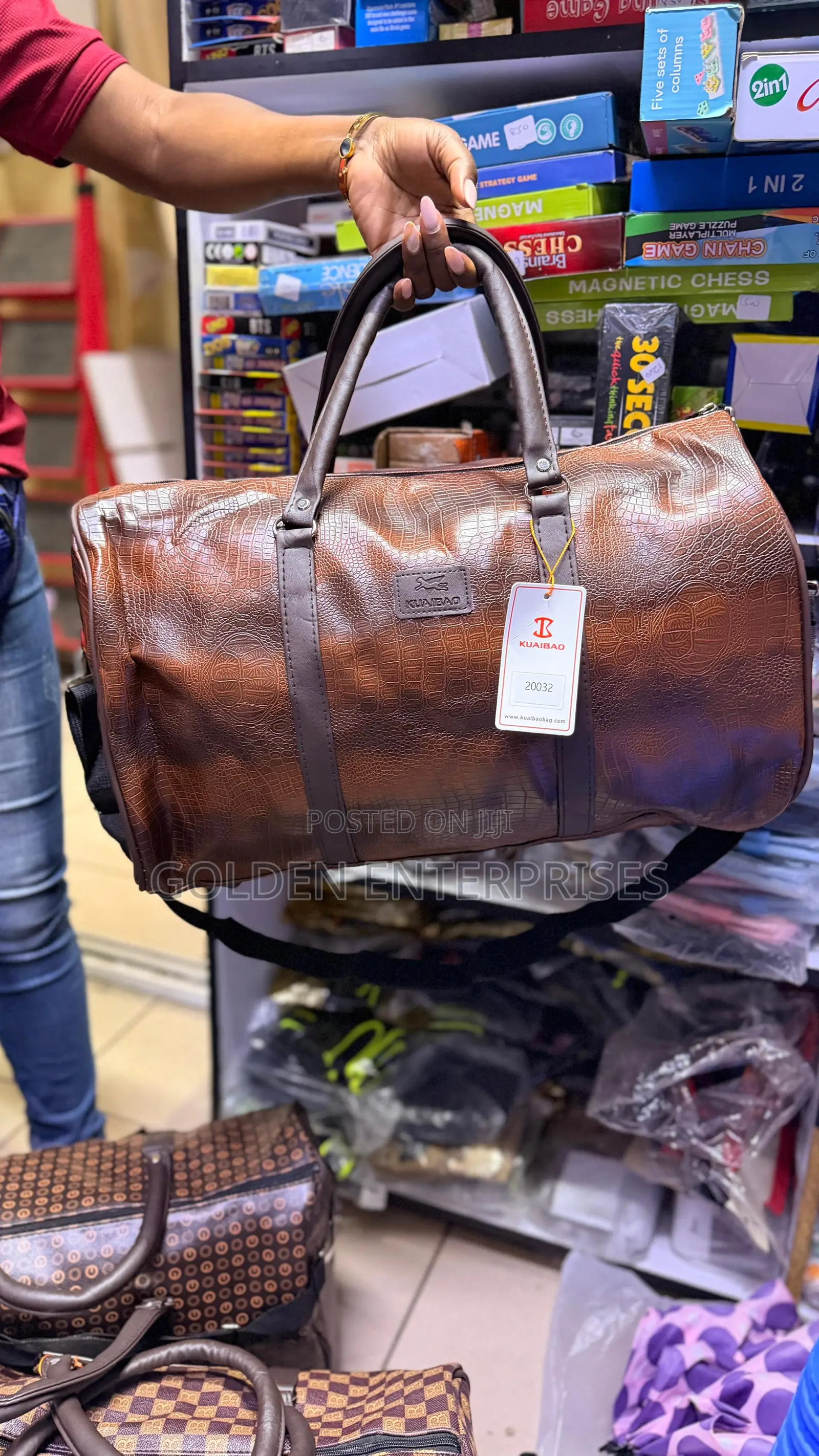 Executive Croc-Texture Carry-on Duffel Bag