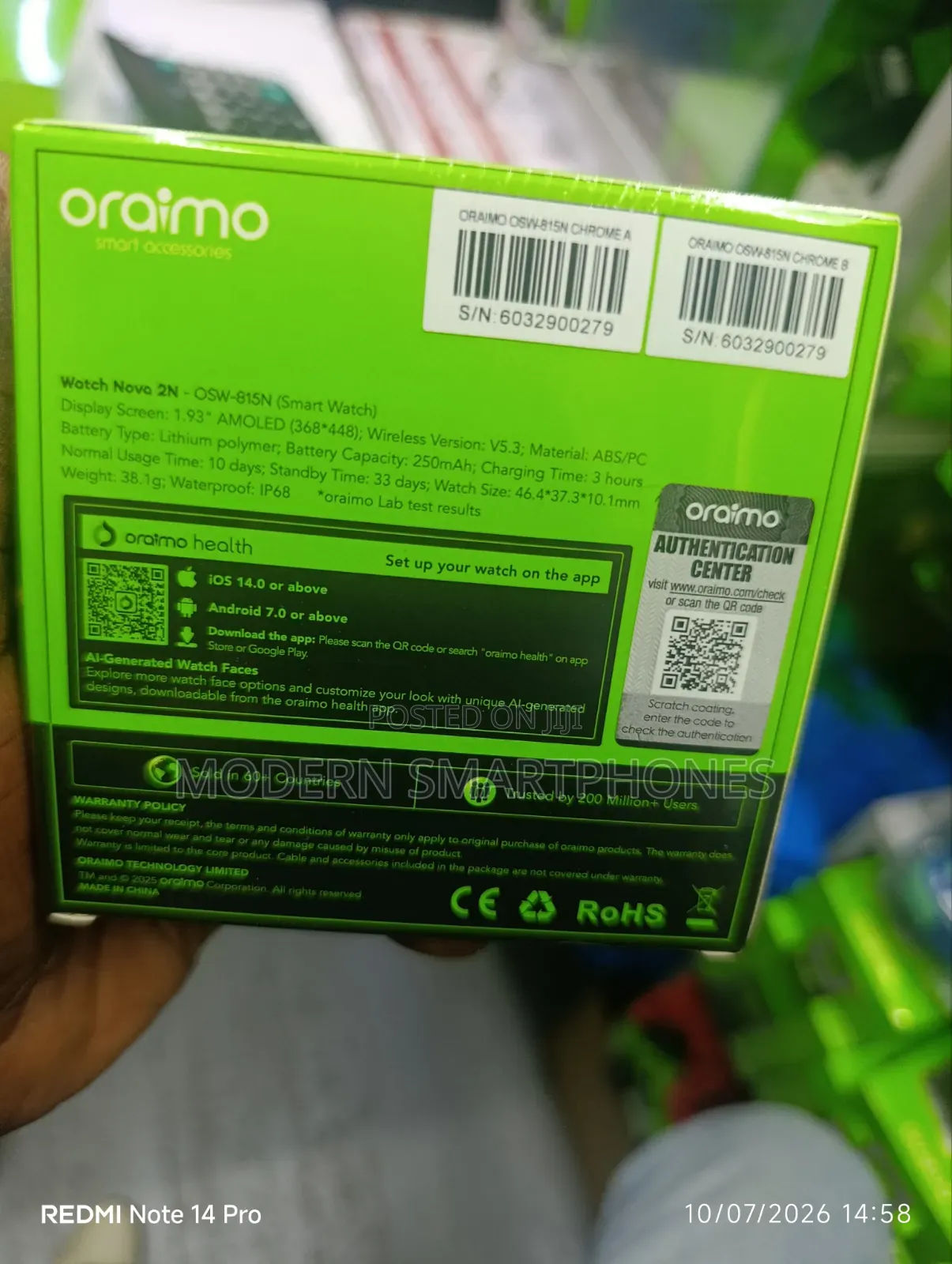Oraimo Watch Nova 2n 1.93'' Amoled 33-Day Standby Smart Watch