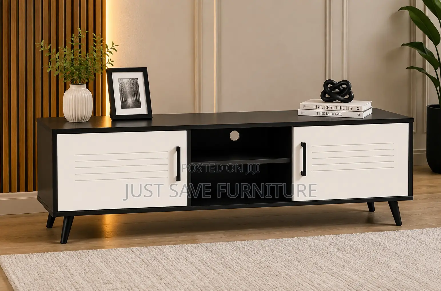 Modern 5ft Black White Tv Stand | Entertainment Unit With Storage