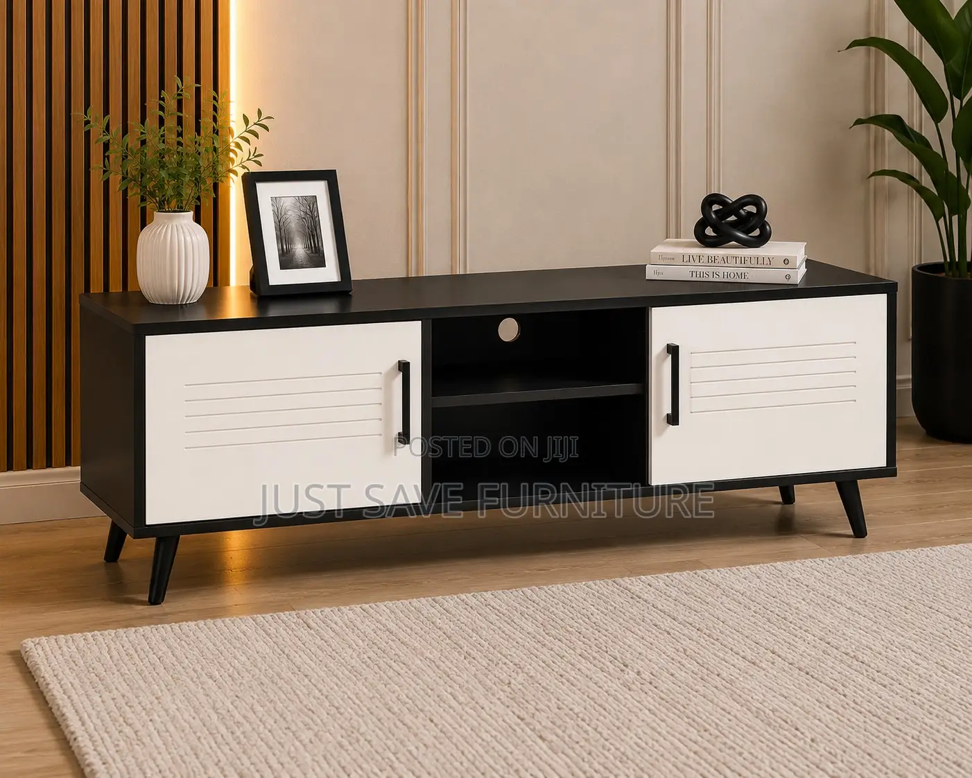 Modern 5ft Black White Tv Stand | Entertainment Unit With Storage