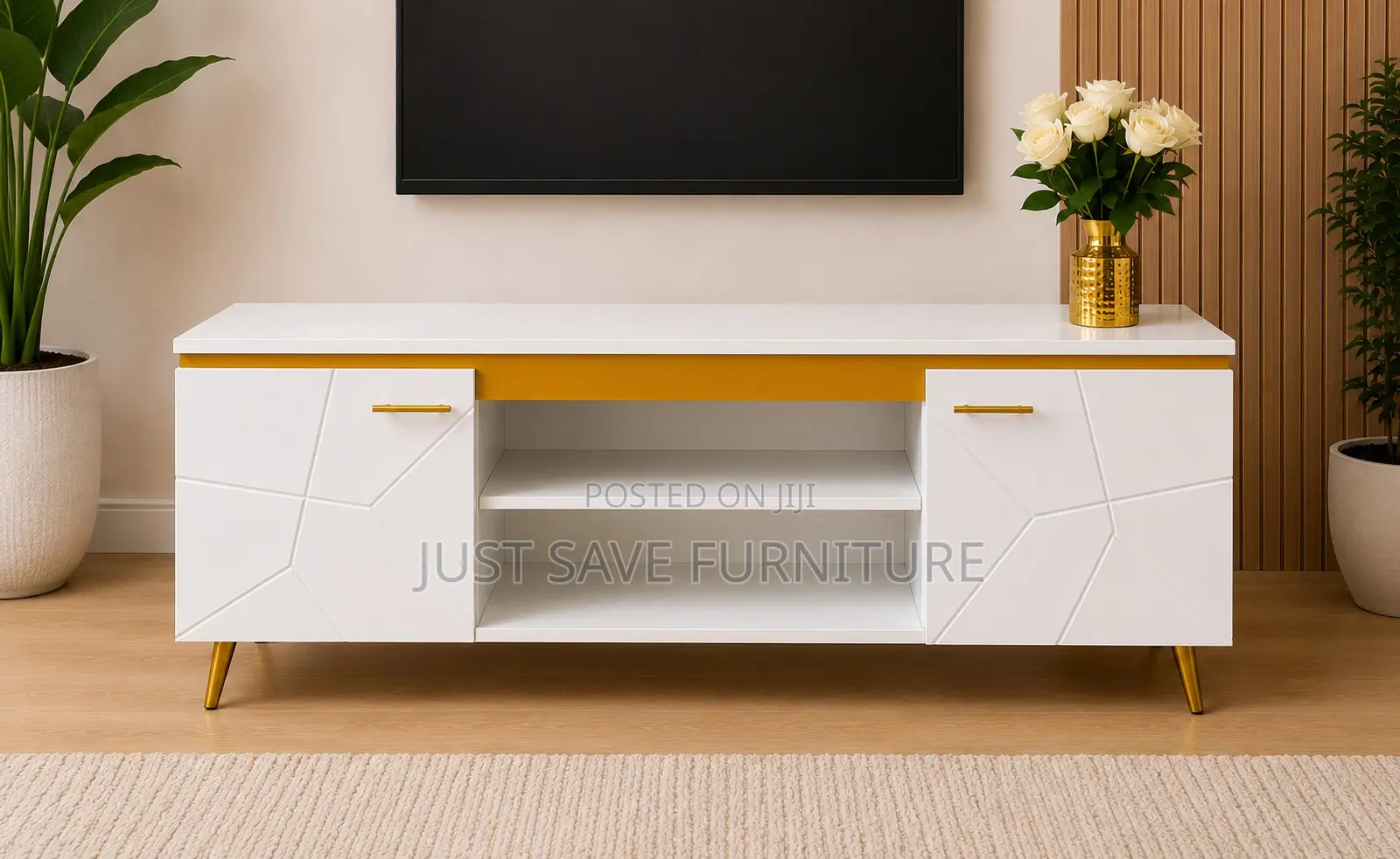 Aurora Luxe 5ft Tv Stand | Modern White Gold Entertainment Unit