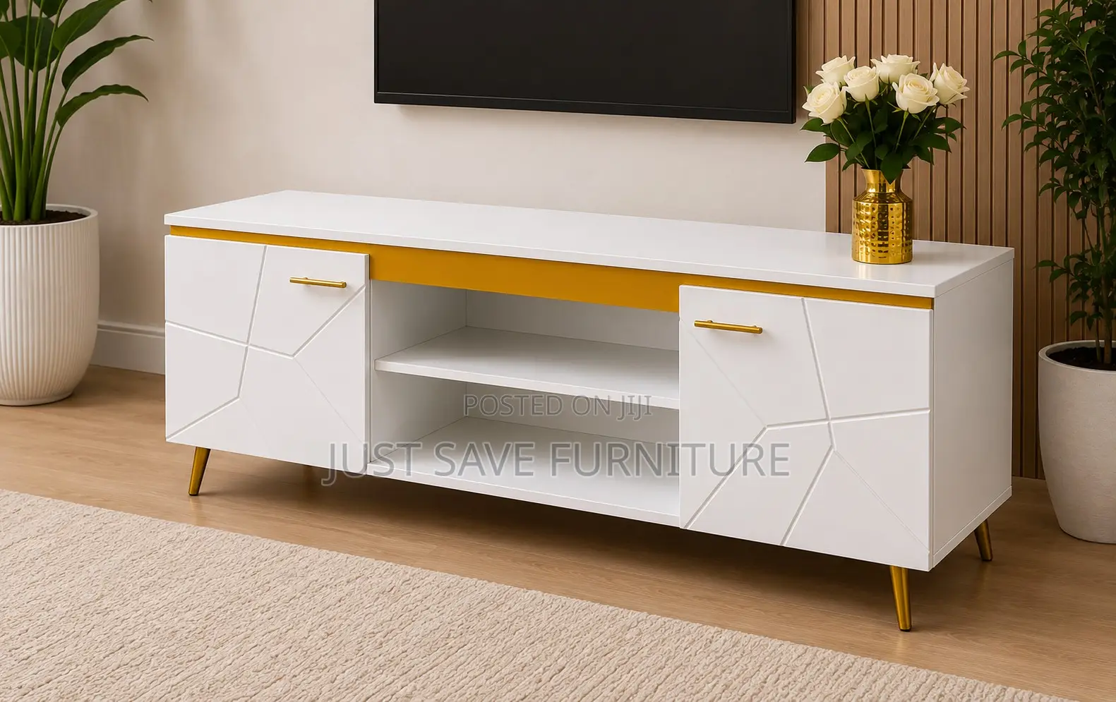 Aurora Luxe 5ft Tv Stand | Modern White Gold Entertainment Unit