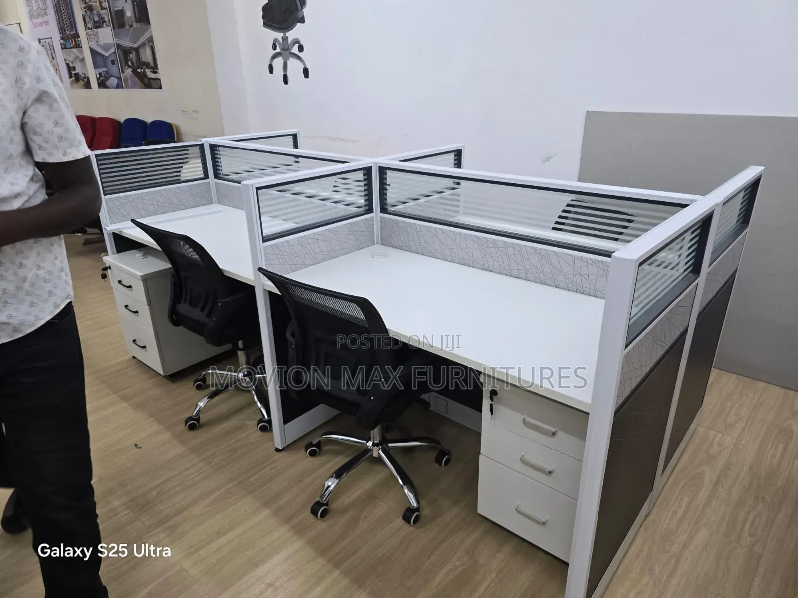 Black ,White 4-Way Workstation Table