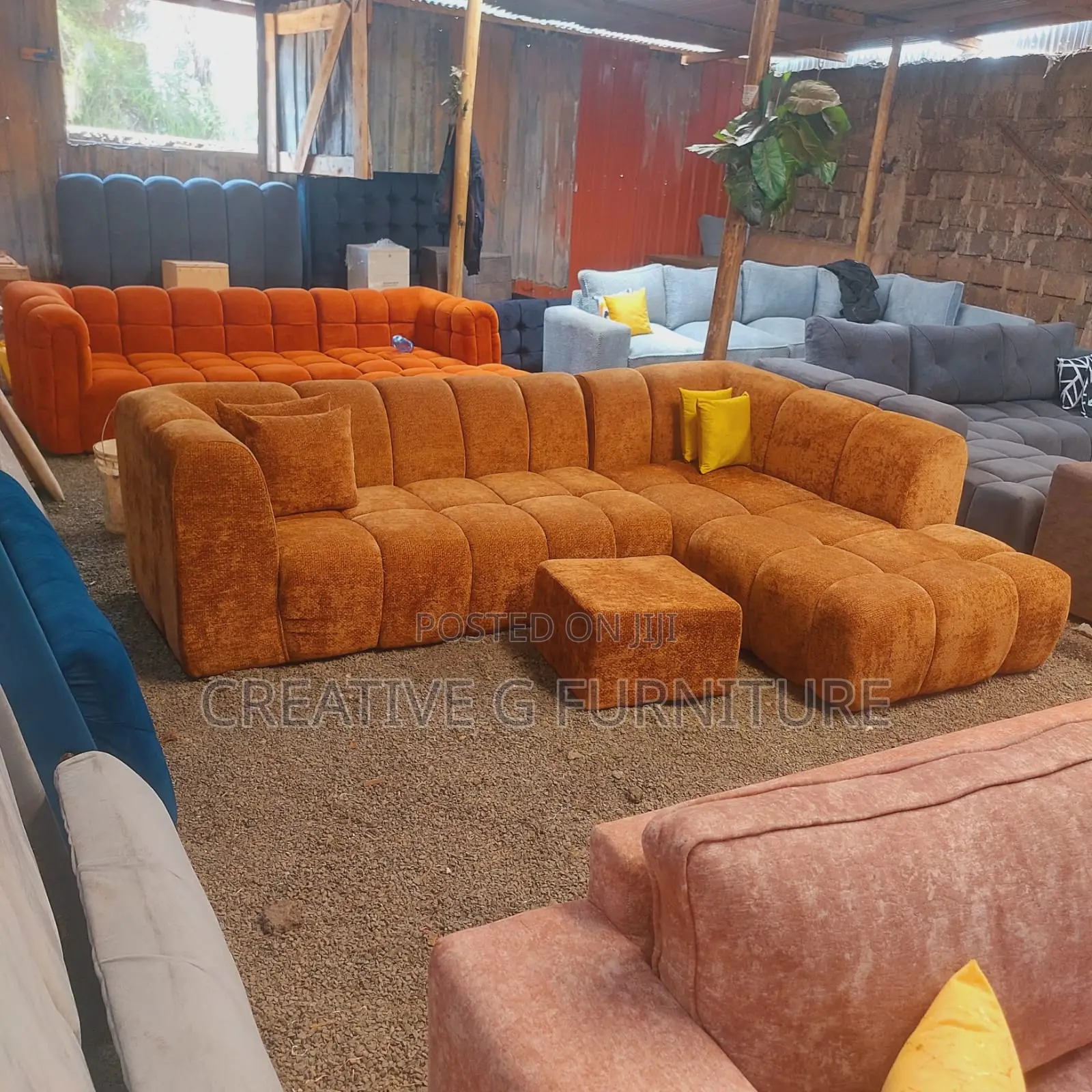 6-Seater L-Shaped Orange Bubble Sofa