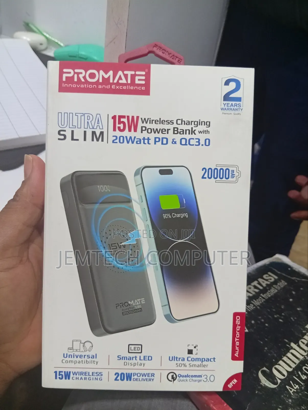 Promate 20000mAh Ultra Slim Wireless Charging Power Bank 15W Wireless