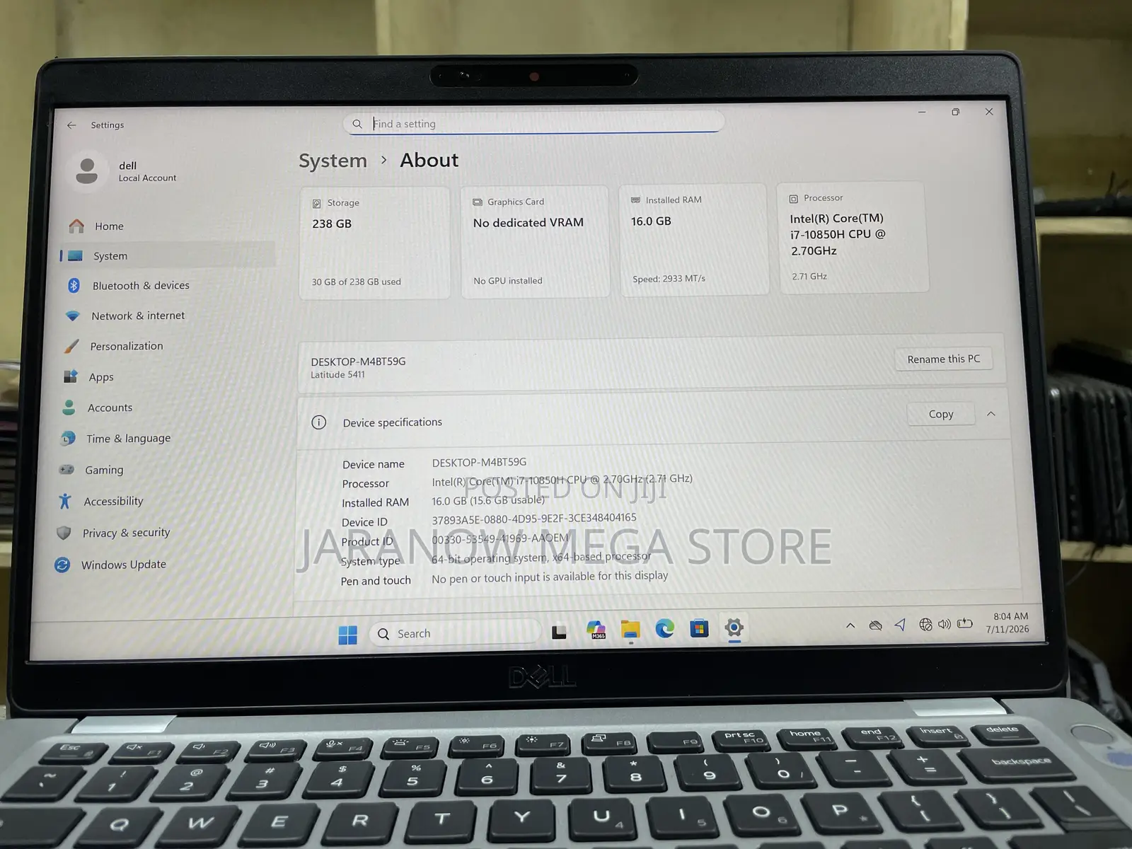 Laptop Dell Latitude 5411 16GB Intel Core i7 SSD 256GB