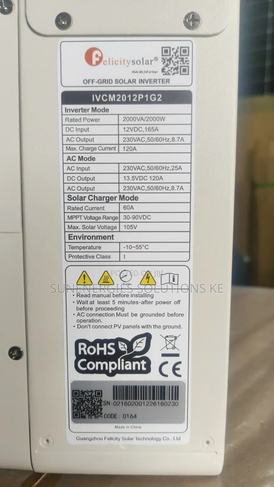 2kw 12vdc 165a Felecity Hybrid Inverter