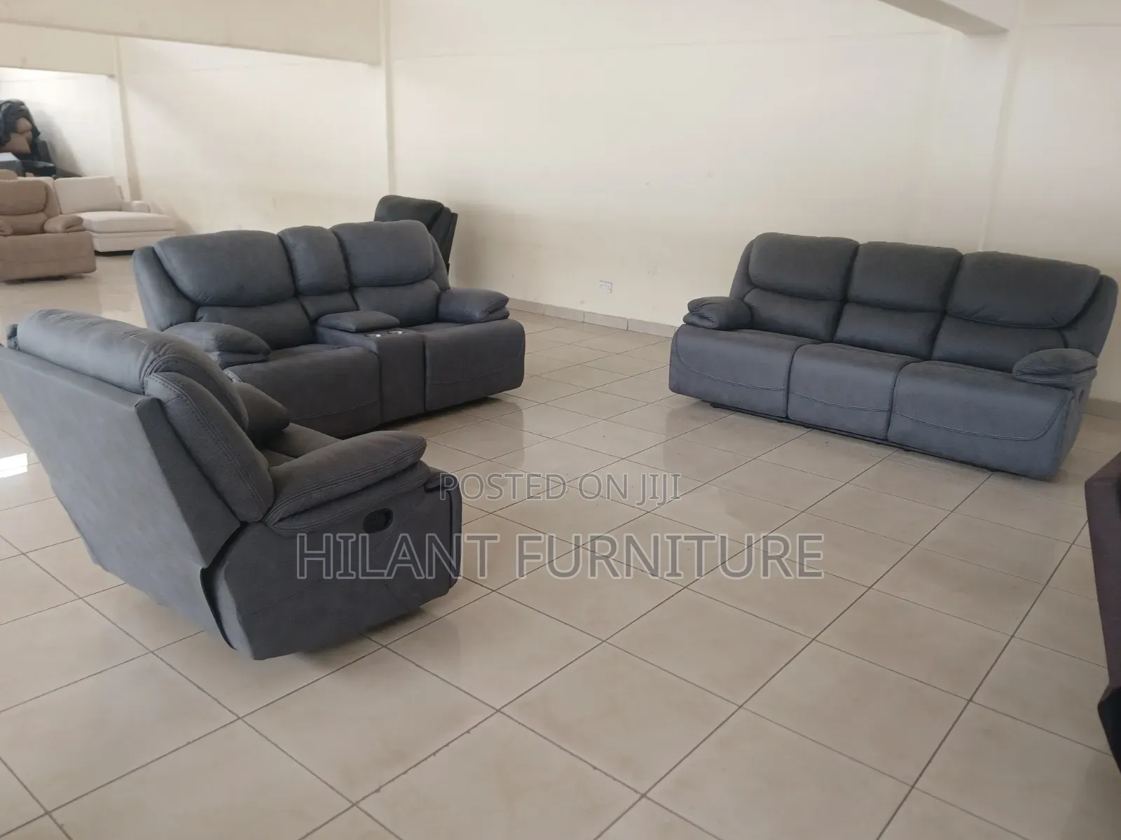Gray King-Size Six-Seater Recliner Sofa