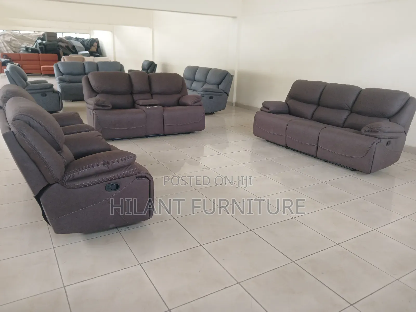 Brown King-Size Six-Seater Recliner Sofa