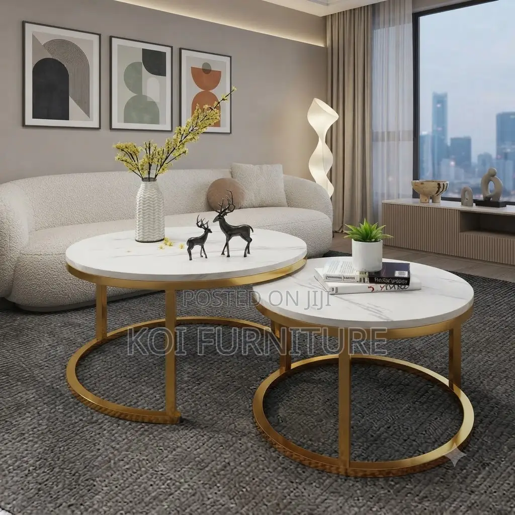 Coffee Table; Brown-Made Home Office Marble Coffee Table