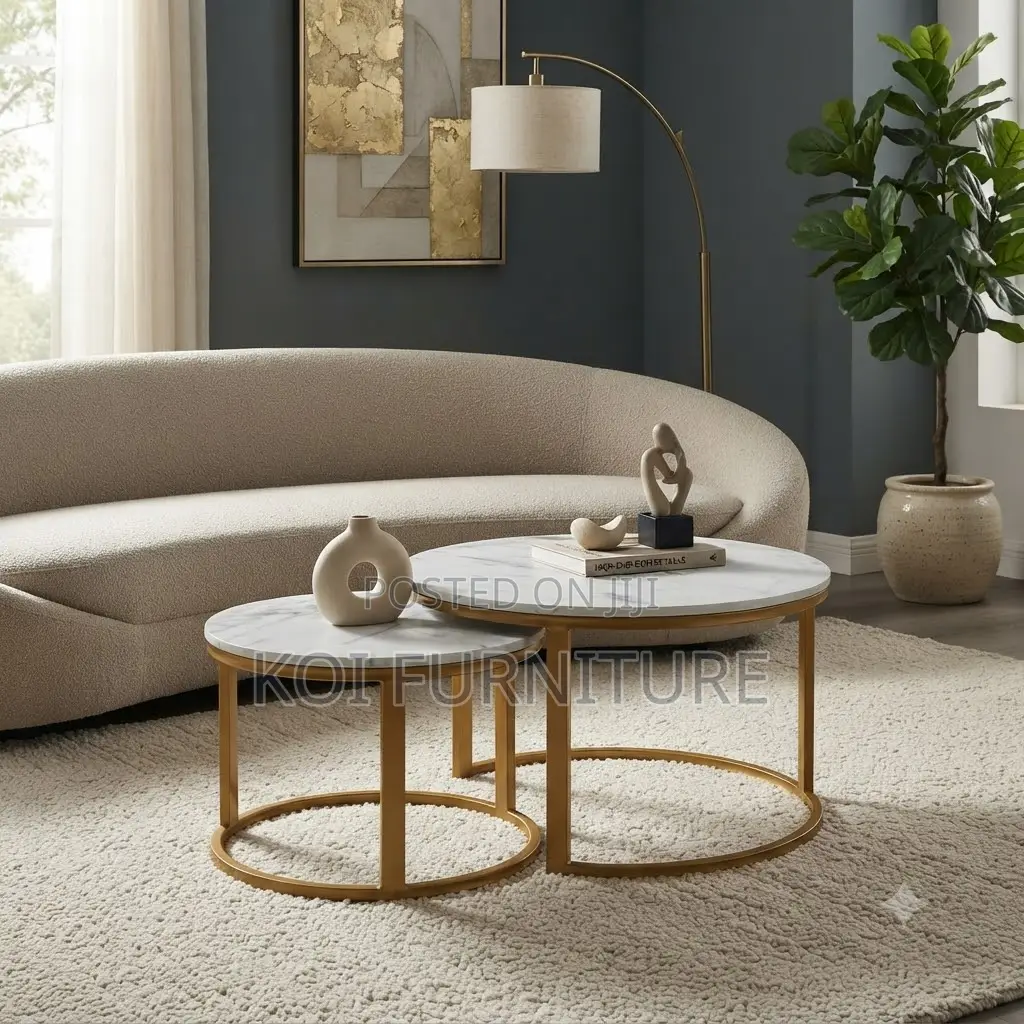 Coffee Table; Brown-Made Home Office Marble Coffee Table