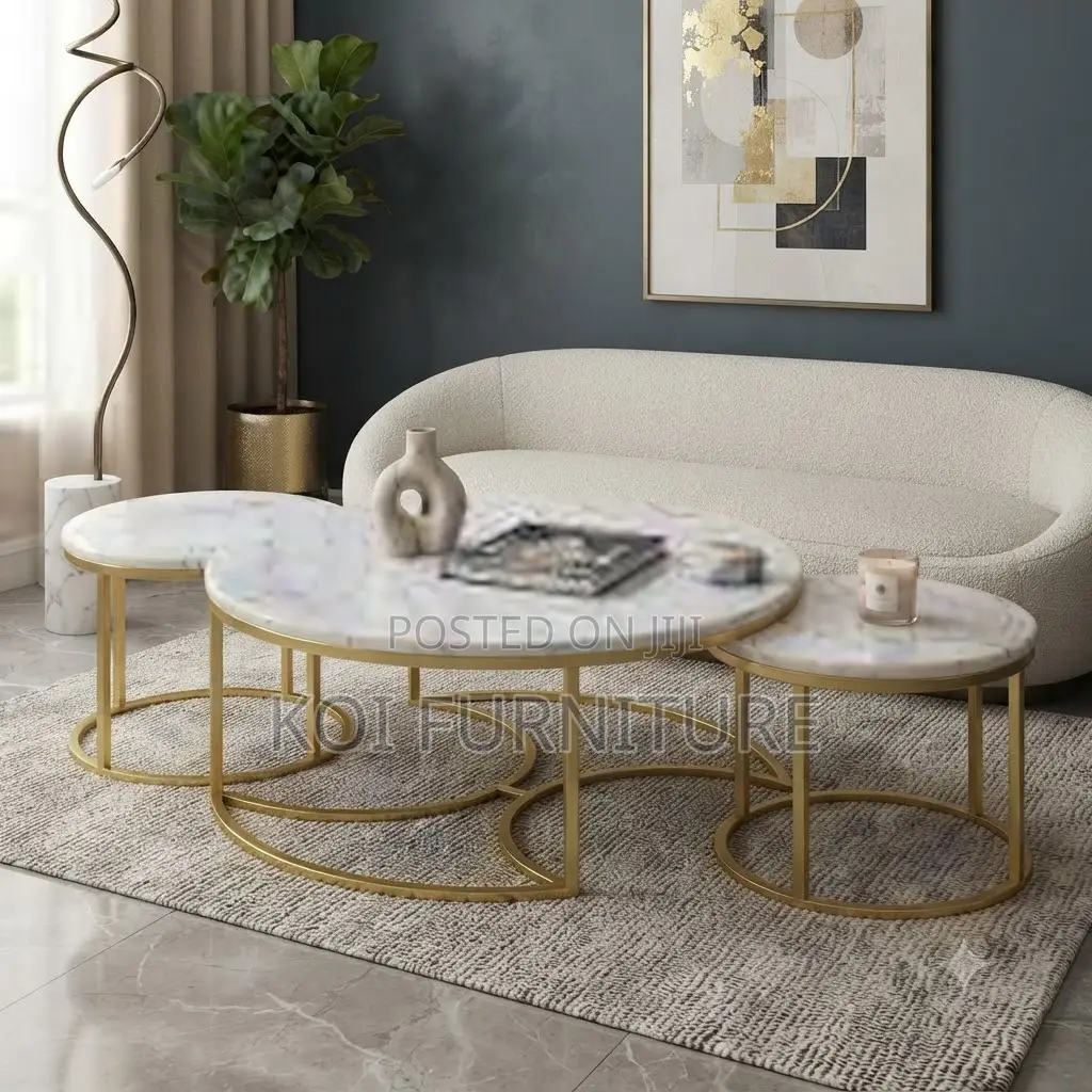 Coffee Table; Brown-Made Home Office Marble Coffee Table