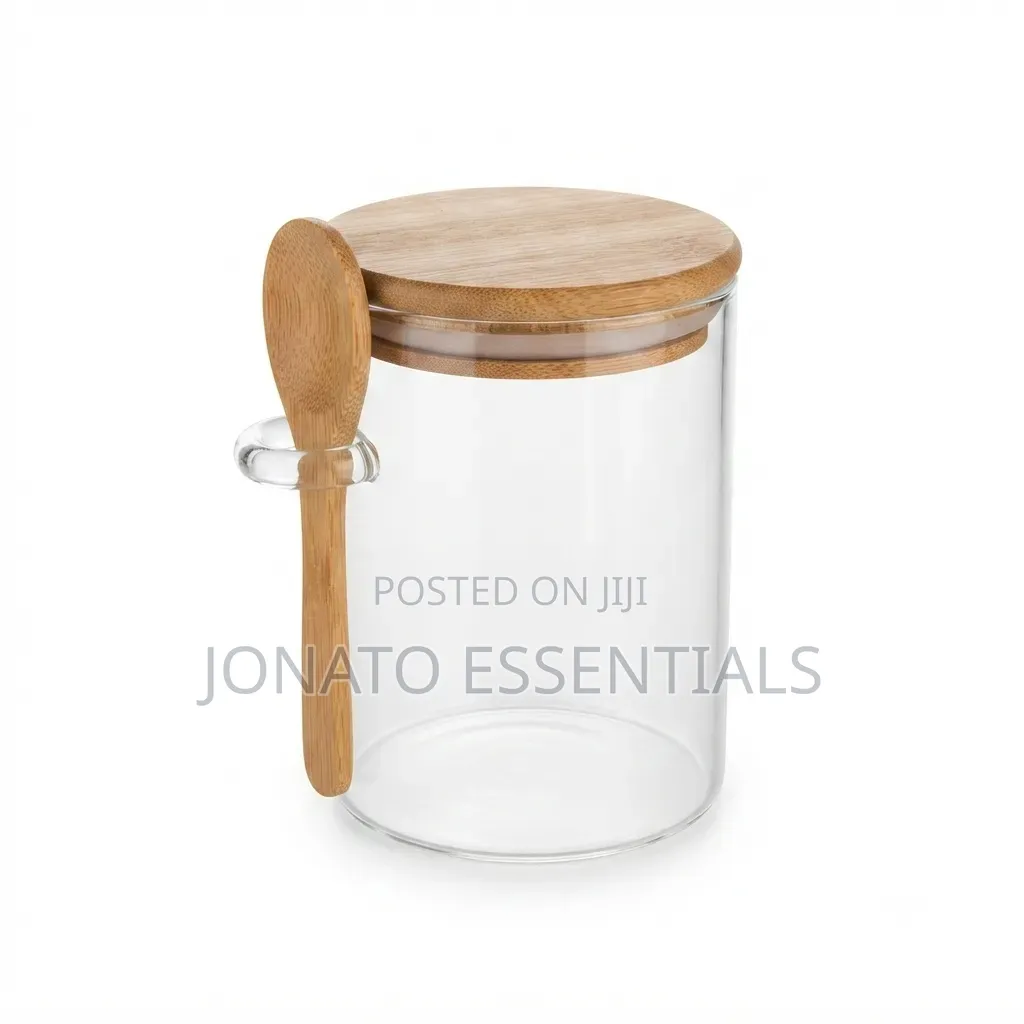 500ml Glass Storage Jar With Wooden Lid Spoon - Kitchen Organizer