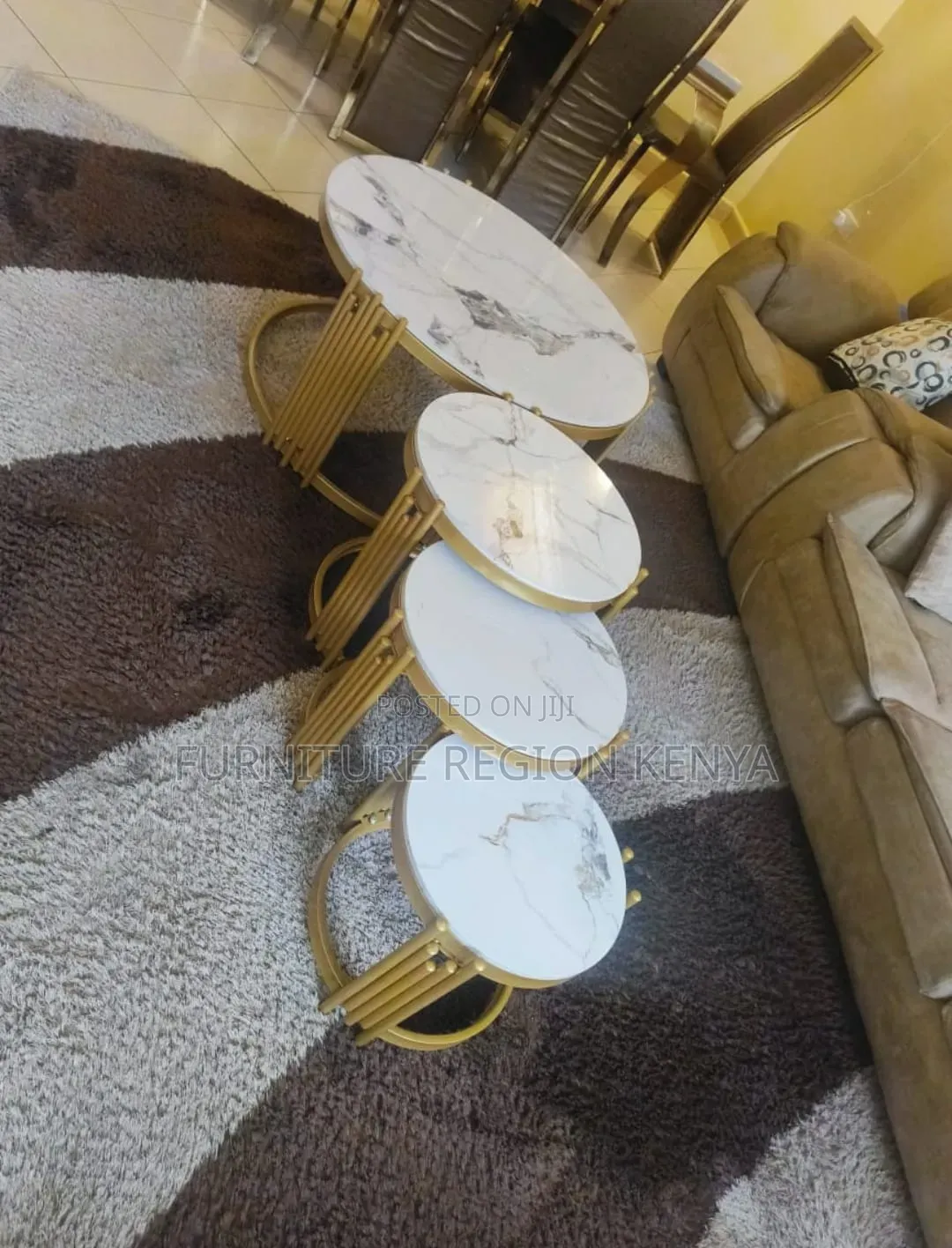 4 in 1 Round Coffee Table Set Marble