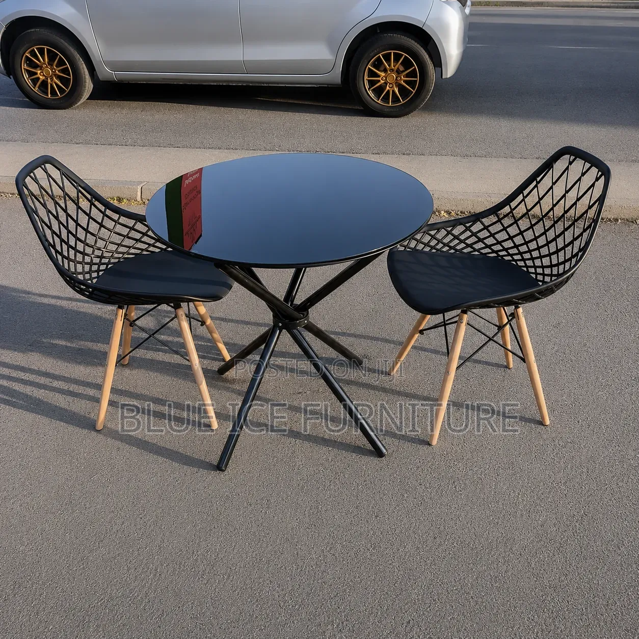Black Glass Bistro Dining Table Set