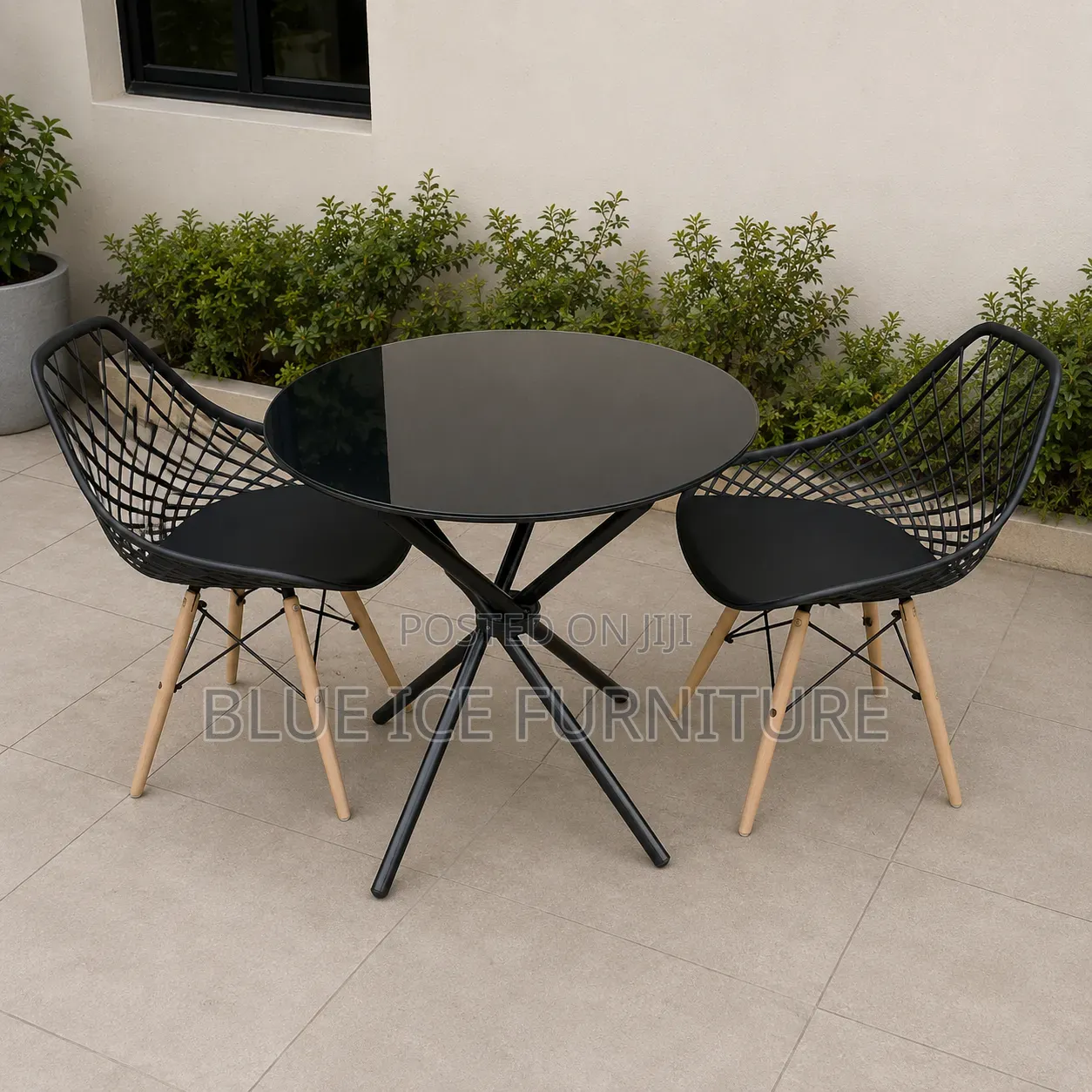 Black Glass Bistro Dining Table Set