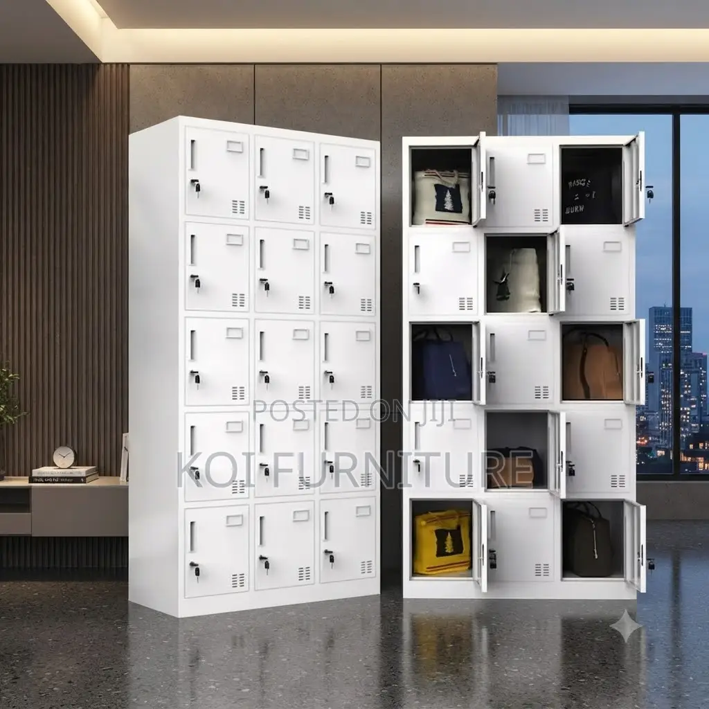 Office Cabinet; 15 Lockers Gray Personal and Office Storage Cabinet