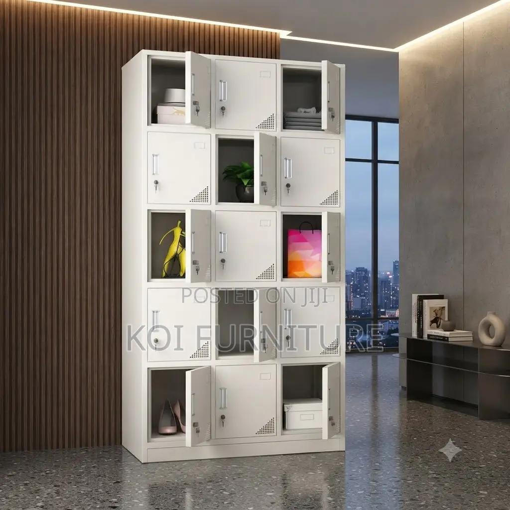 Office Cabinet; 15 Lockers Gray Personal and Office Storage Cabinet