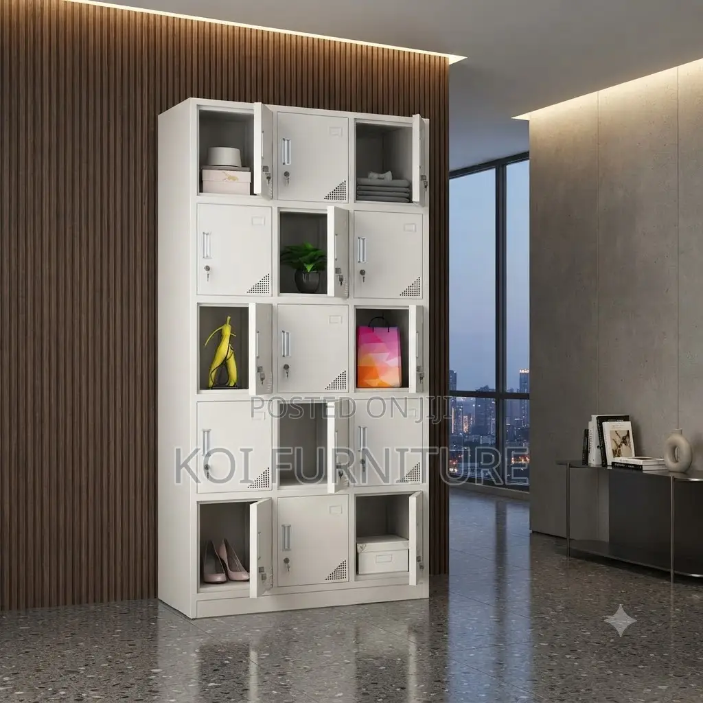 Office Cabinet; 15 Lockers Gray Personal and Office Storage Cabinet