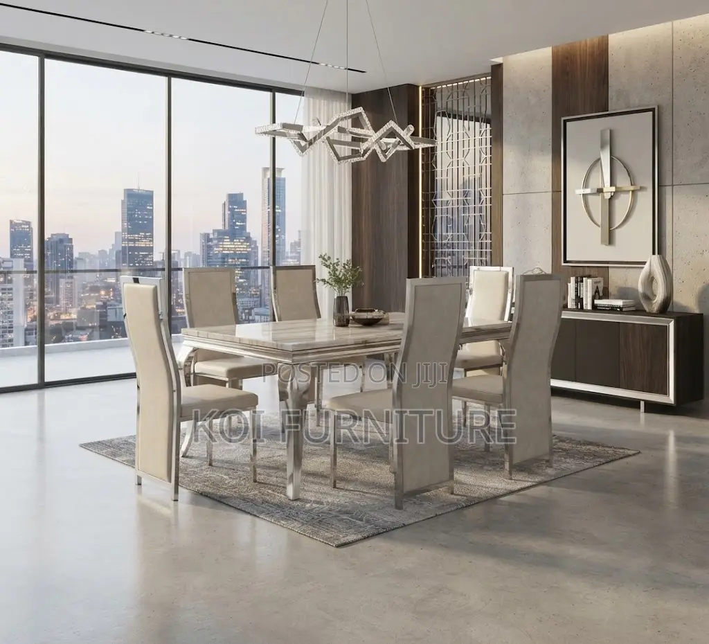 Dining Set; Six Seaters Home and Functional Golden Dining Set