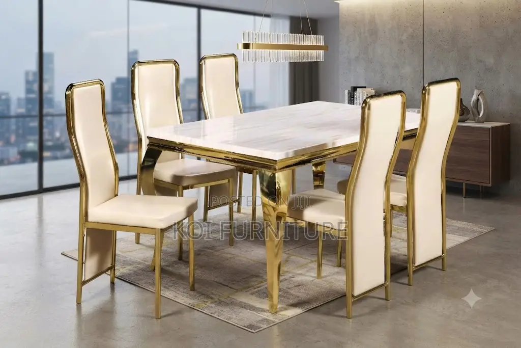 Dining Set; Six Seaters Home and Functional Golden Dining Set