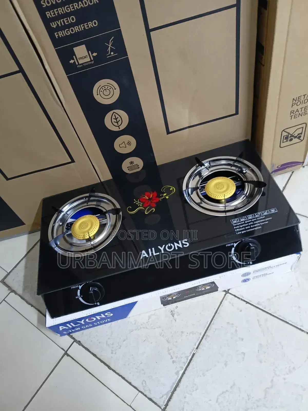 Ailyons Glass Top 2 Burner Gas Cooker