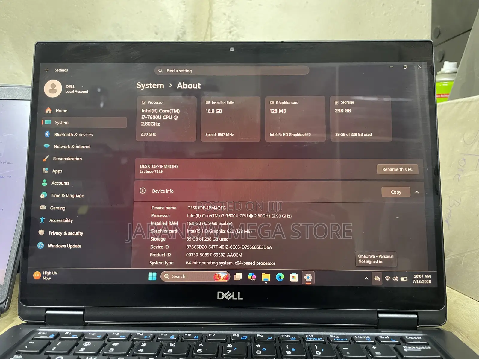 Laptop Dell Latitude 7389 16GB Intel Core i7 SSD 256GB