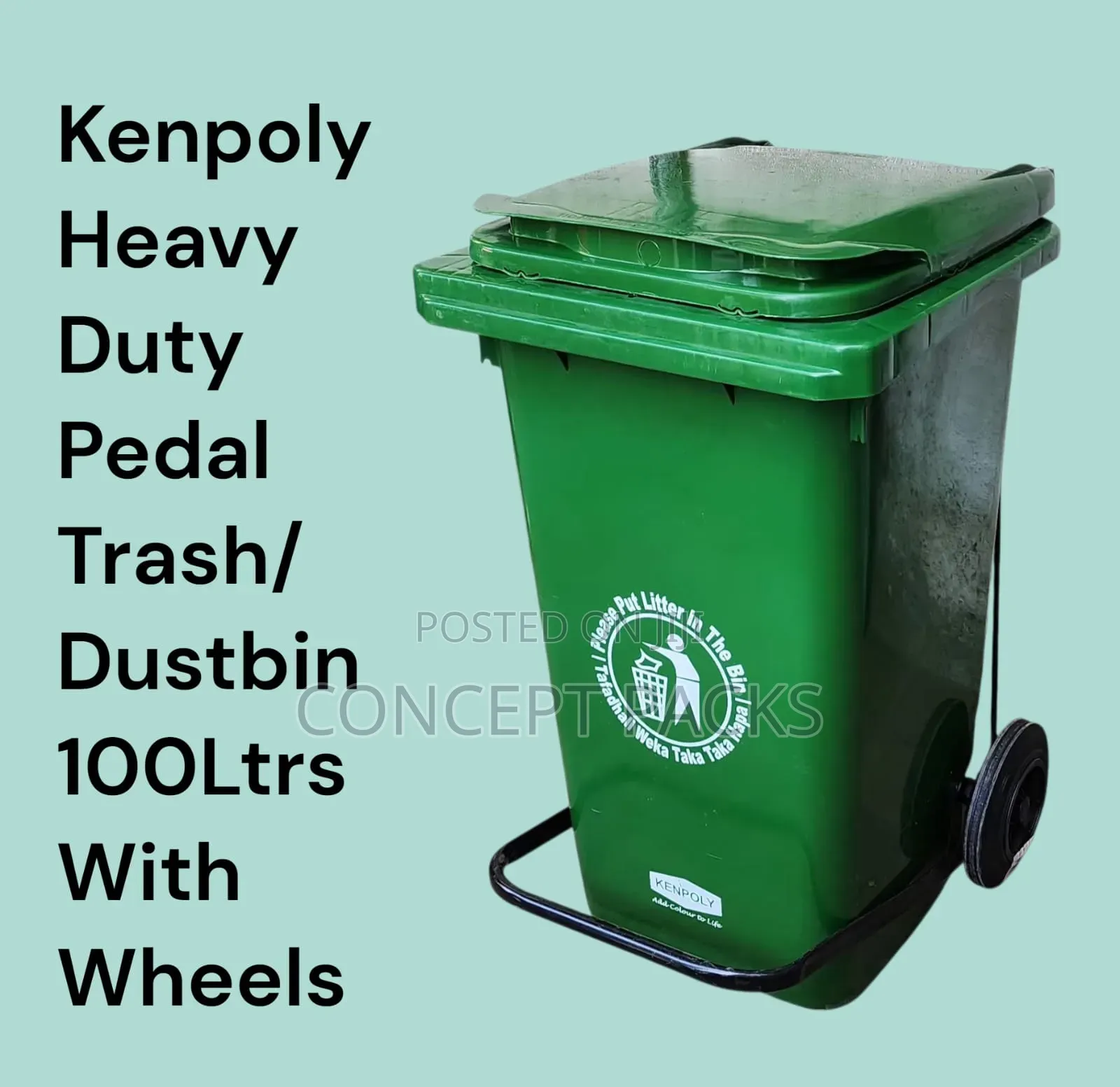 Kenpoly Heavy Duty Pedal Trash/Dustbin 100ltrs With Wheels