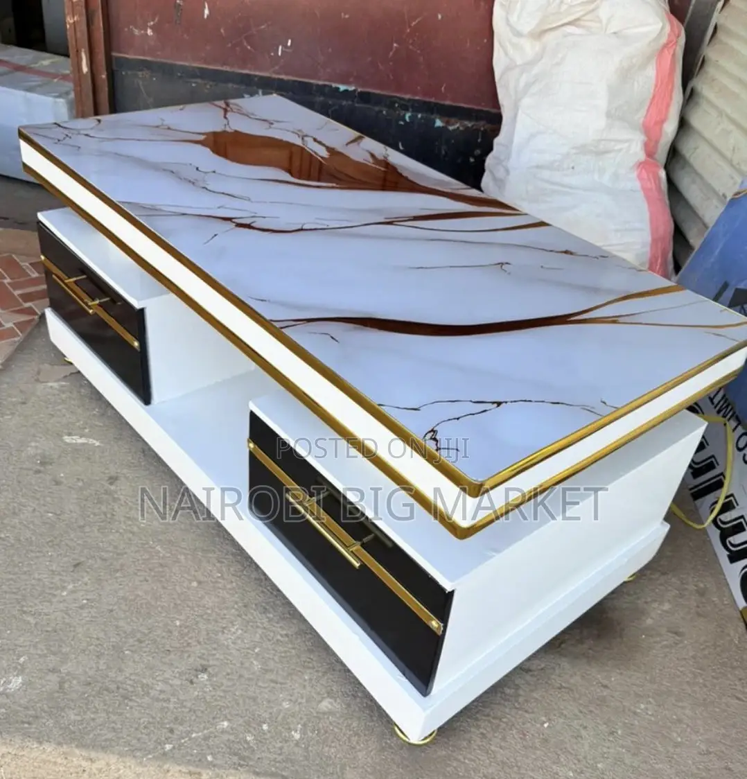 Executive White Coffee Table With Marble Topping