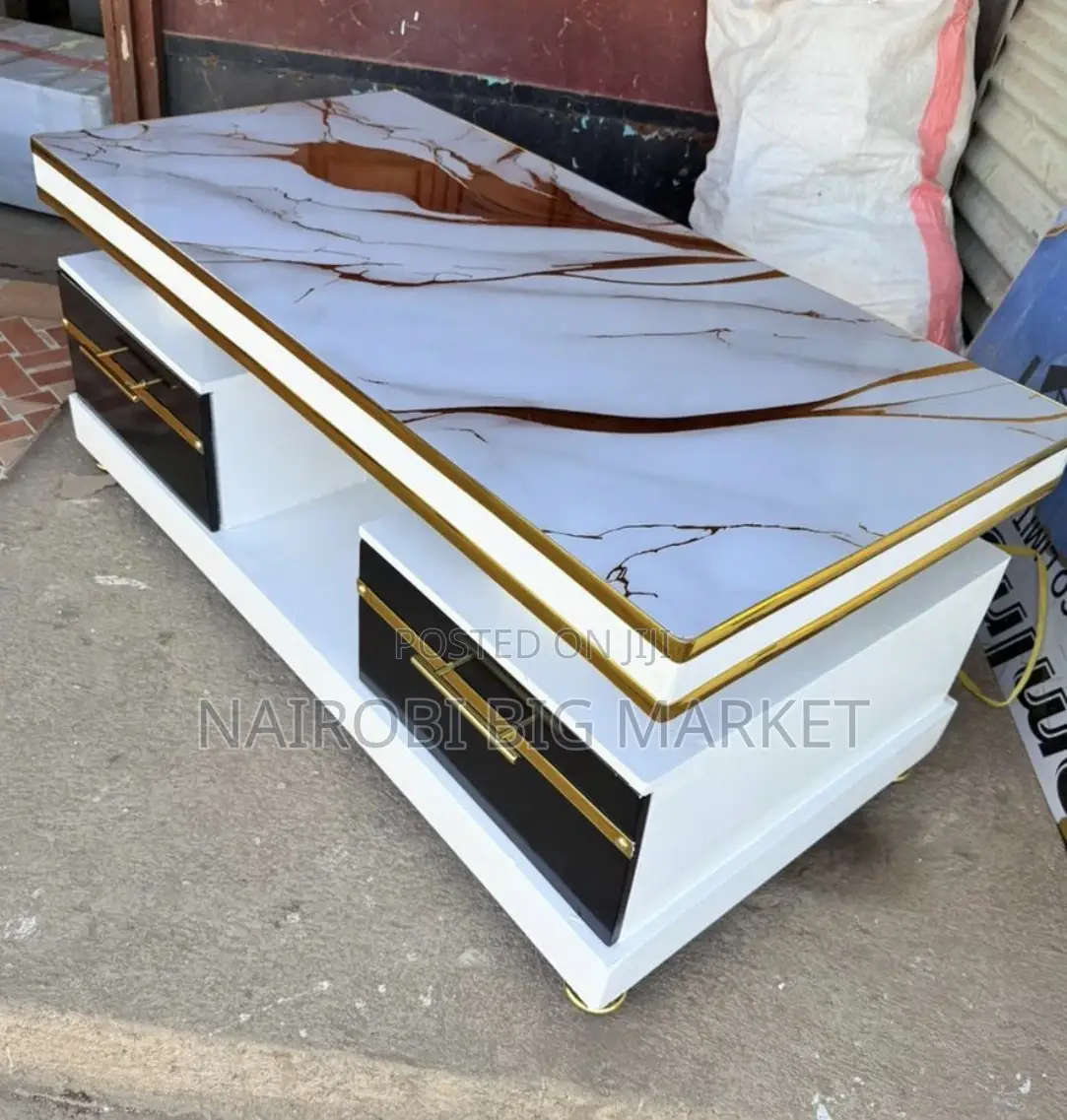 Executive White Coffee Table With Marble Topping