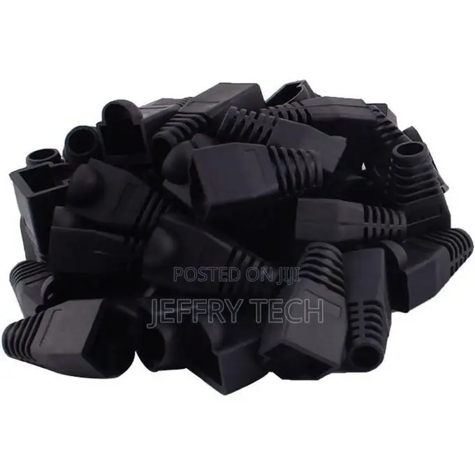 Rj45 Cable Connector Cover, Soft Plastic, Cat6, Cat6e, 100-Pack, Black