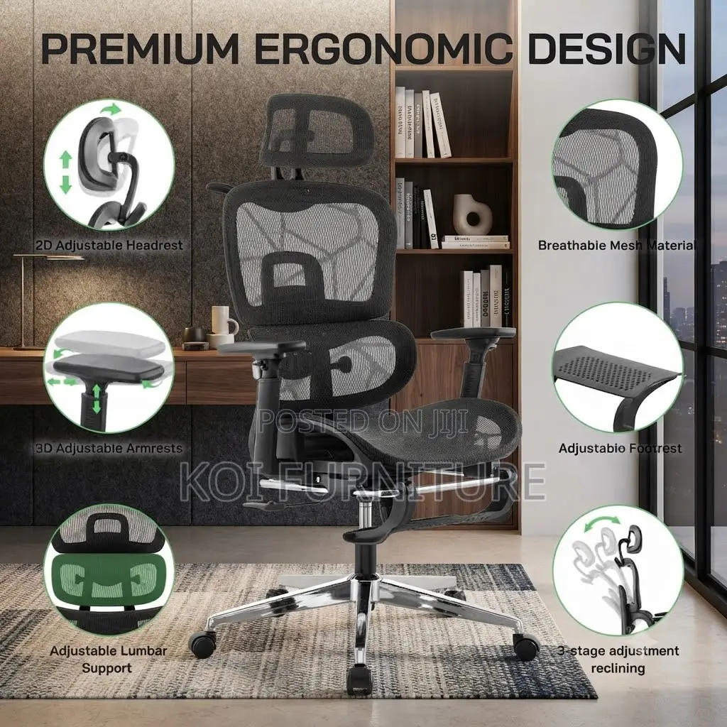 Office Chairs; Executive Orthopedic Chair With Foldable Footrest