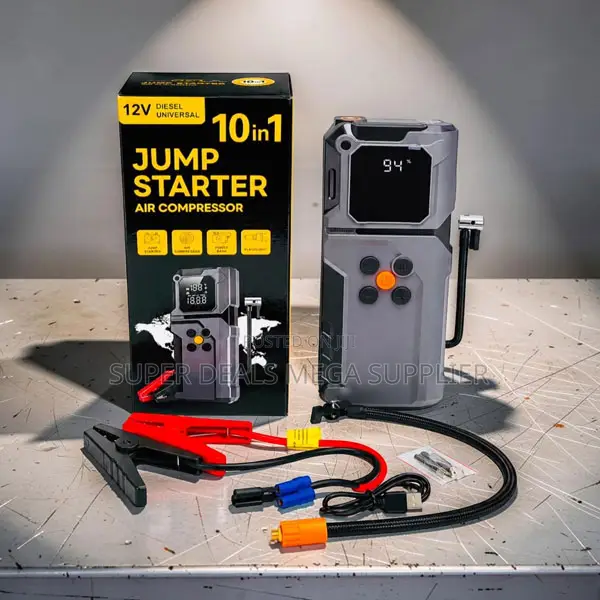 MultiFunction 10-in-1 Car Jump Starter Digital Air Compressor Inflator